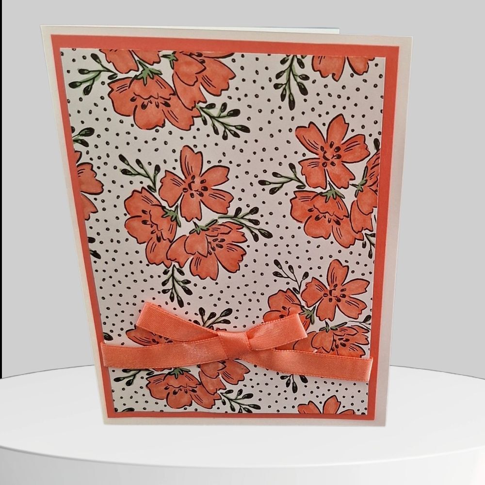 🇺🇲3/$15🇺🇲  Handmade Floral Thank You Greeting Card with Orange Ribbon